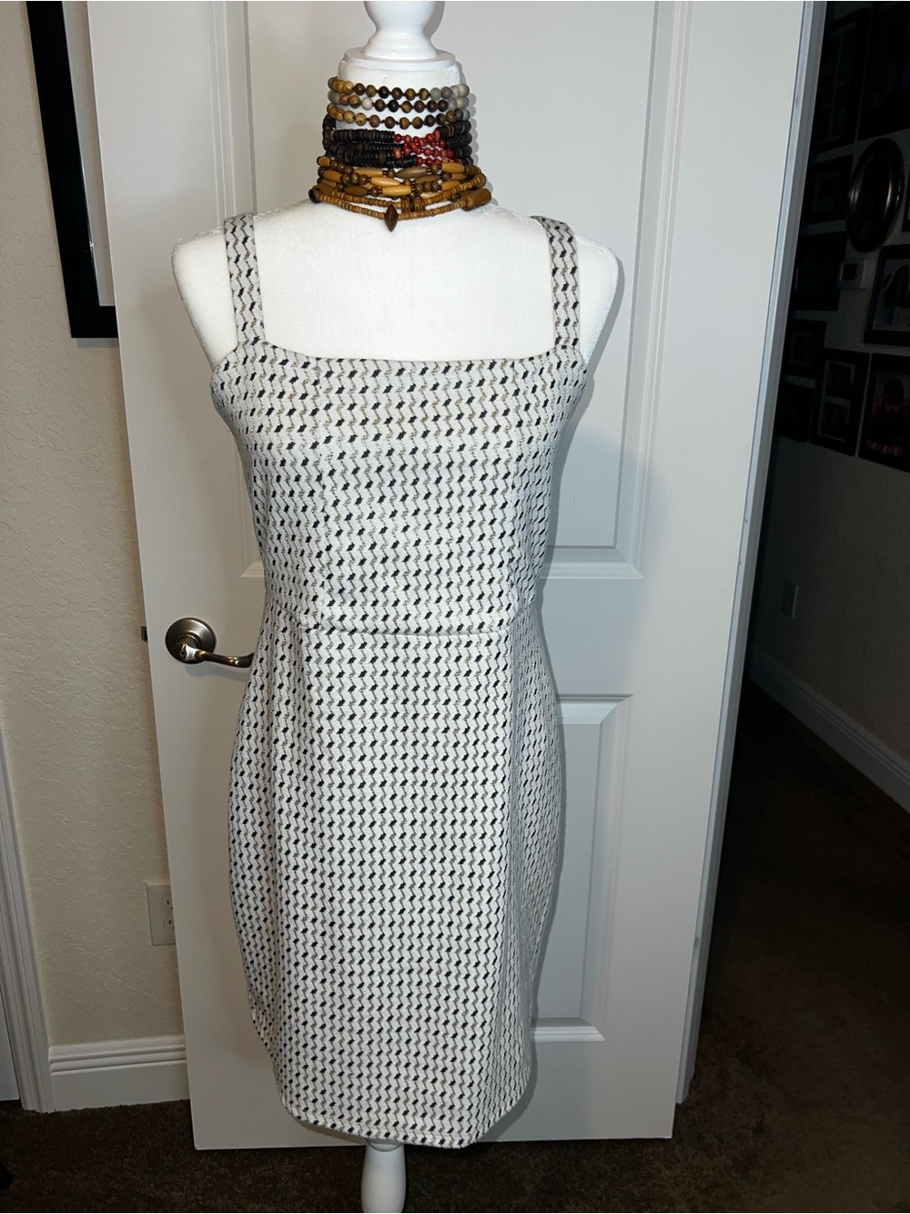 Harlow White and Black Sleeveless Midi Dress